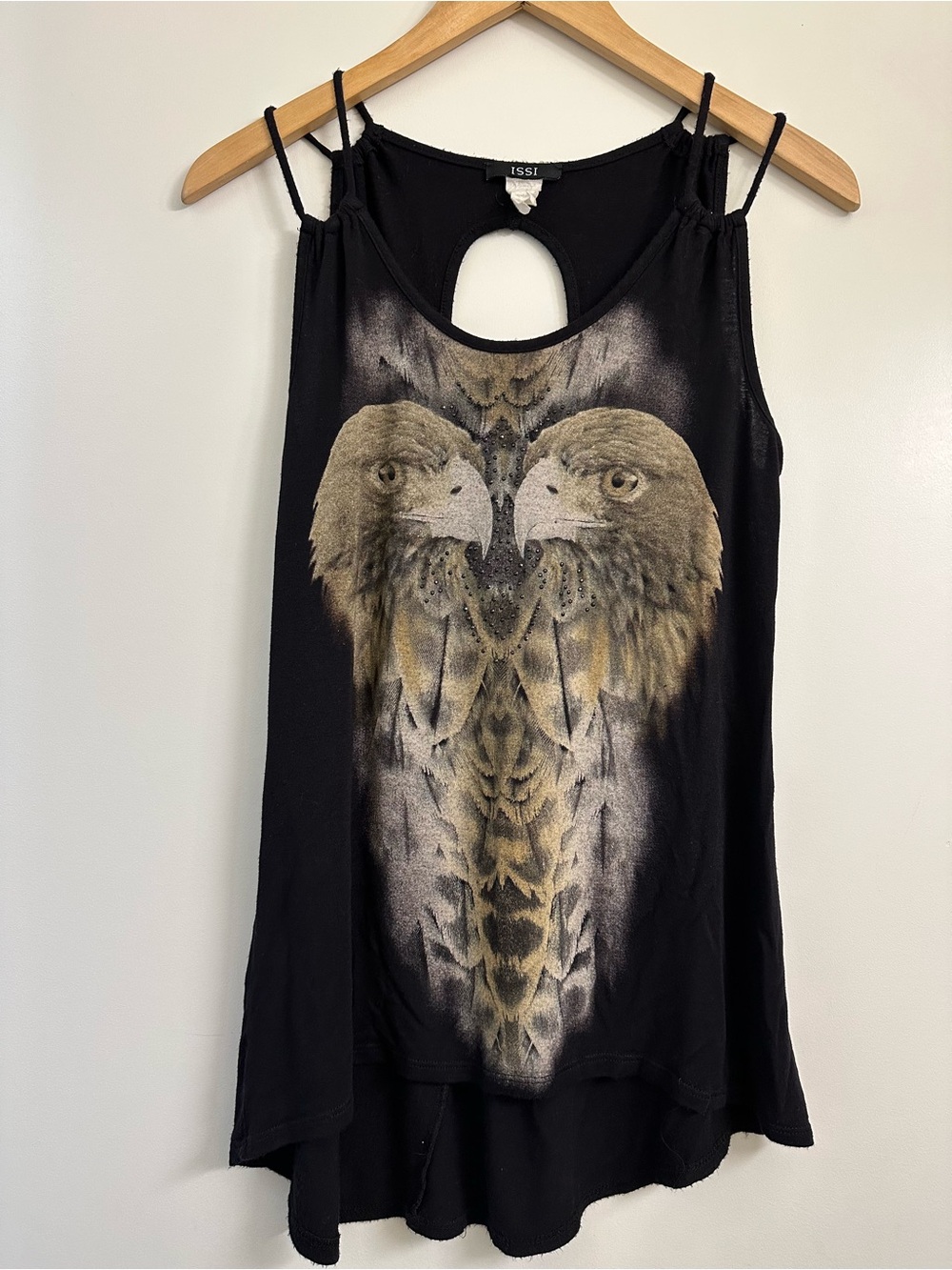 ISSI Black Tank Top with Mirrored Eagle Print